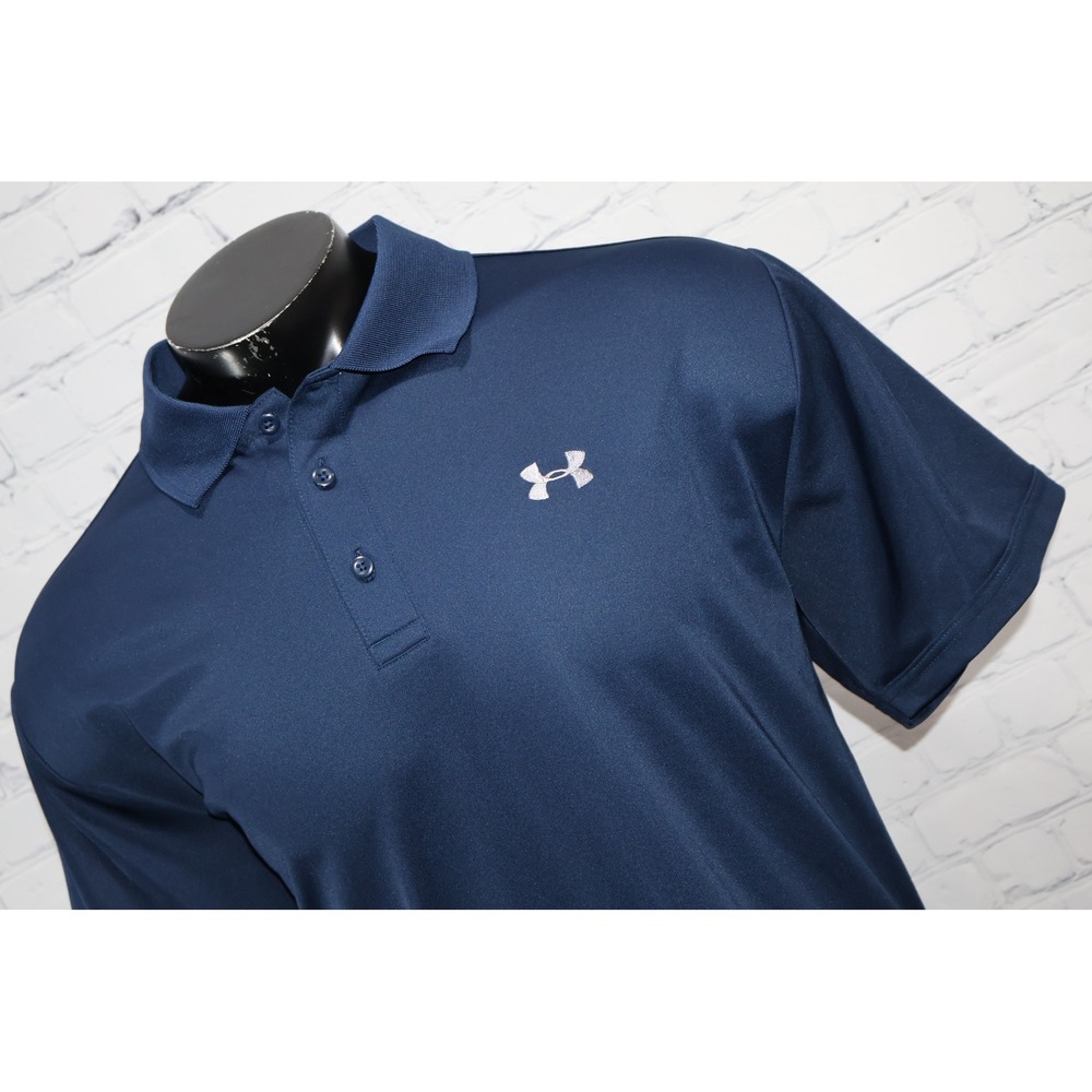 Under Armour Polo Men 2XL Navy Blue Short Sleeve HeatGear Loose Fit Performance